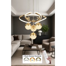 Avizemoda Felin 4'Lü Dimmer Kumandalı 3 Renk Ledli (Sarı-Beyaz-Gün Işığı) Modern Sarkıt Avize - Gold