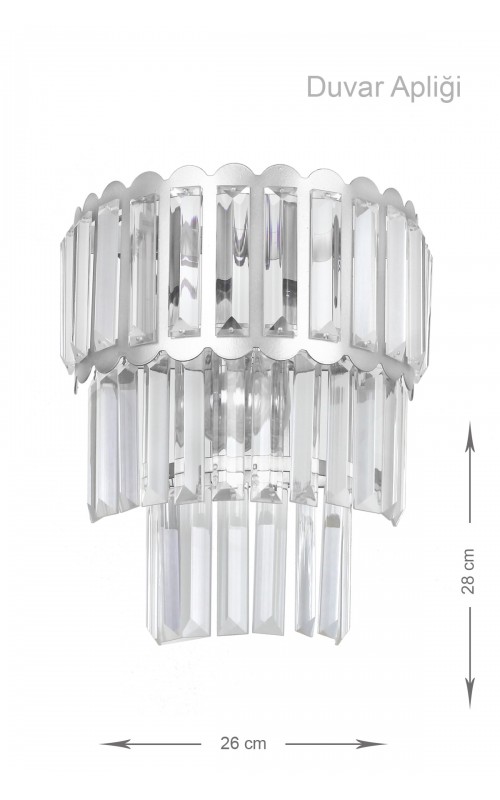 Avizemoda Lora Kristal Cam Taşlı Lüks Aplik - (GÜMÜŞ YALDIZ)