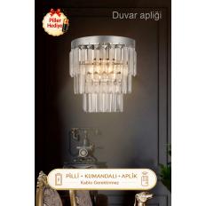 Linsa Kristal Taşlı Lüks PİLLİ KUMANDALI Aplik - (gümüş-yaldız)