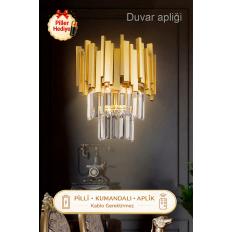 Sima Kristal Taşlı Lüks PİLLİ KUMANDALI Aplik - (Sarı-yaldız)