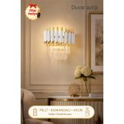 Palmira Prizma Kesim Kristal Taşlı PİLLİ KUMANDALI Lüks Aplik - ( Beyaz - Gold)
