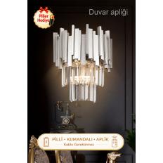 Sima Kristal Taşlı Lüks PİLLİ KUMANDALI Aplik - (Gümüş-yaldız)