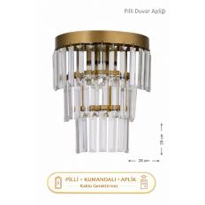 Linsa Kristal Taşlı Lüks PİLLİ KUMANDALI Aplik - (Eskitme boya)