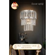 Lora Kristal Taşlı Lüks PİLLİ KUMANDALI Aplik - (gümüş-yaldız)
