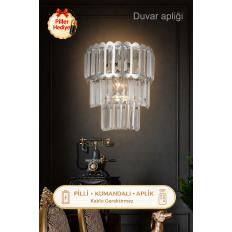 Lora Kristal Taşlı Lüks PİLLİ KUMANDALI Aplik - (gümüş-yaldız)