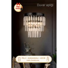 Linsa Kristal Taşlı Lüks PİLLİ KUMANDALI Aplik - (Siyah)