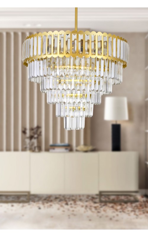 Avizemoda Lora 55 Cm'lik Kristal Cam Taşlı Lüks Avize - (sarı Yaldız)