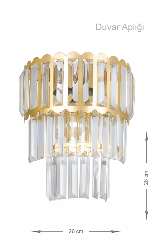 Avizemoda Lora Kristal Cam Taşlı Lüks Aplik - (sarı Yaldız)