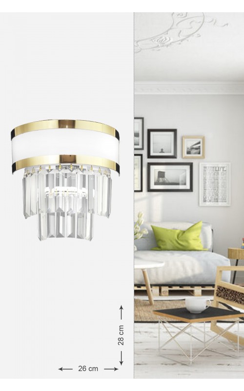 Avizemoda Dora Gold Şeritli Kristal Taşlı Lüks Aplik (beyaz-gold)