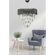 Avizemoda Palmira 45'lik Kristal Taşlı Lüks Avize - (siyah-krom)