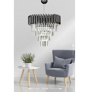 Avizemoda Palmira 45'lik Kristal Taşlı Lüks Avize - (siyah-krom)