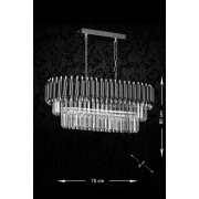 Avizemoda Palmira 75x35 Cm Kristal Taşlı Lüks Yemek Masası Üstü Avize 6'lı - (SİYAH-KROM)