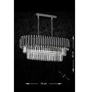 Avizemoda Palmira 75x35 Cm Kristal Taşlı Lüks Yemek Masası Üstü Avize 6'lı - (SİYAH-KROM)