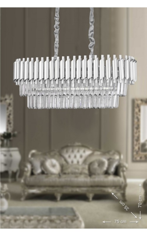 Avizemoda Palmira 75x35 Lik Kristal Taşlı Lüks Avize - (gümüş-yaldız)