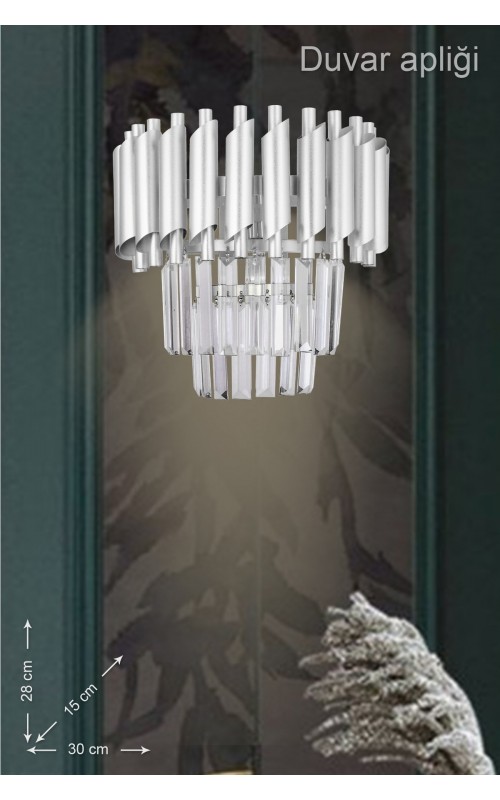 Avizemoda Palmira Kristal Taşlı Lüks Aplik - ( Gümüş - Yaldız )