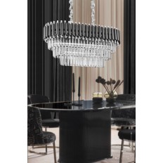 Avizemoda Palmira 75x35 Cm Kristal Taşlı Lüks 3 Katlı Yemek Masası Üstü Avize 6'lı - (siyah-krom)