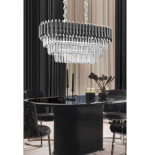 Avizemoda Palmira 75x35 Cm Kristal Taşlı Lüks 3 Katlı Yemek Masası Üstü Avize 6'lı - (siyah-krom)