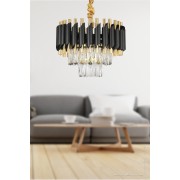 Avizemoda Palmira 35'lik Prizma Kesim Kristal Taşlı Lüks Avize - ( Siyah - Gold )