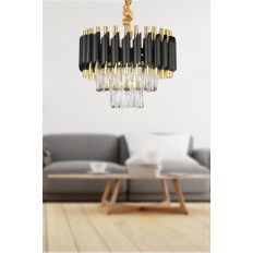 Avizemoda Palmira 35'lik Prizma Kesim Kristal Taşlı Lüks Avize - ( Siyah - Gold )