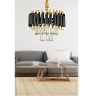 Avizemoda Palmira 35'lik Prizma Kesim Kristal Taşlı Lüks Avize - ( Siyah - Gold )