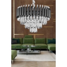 Avizemoda Palmira 45'lik Prizma Kesim Kristal Taşlı Lüks Avize - (siyah-krom)