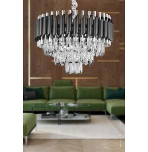 Avizemoda Palmira 45'lik Prizma Kesim Kristal Taşlı Lüks Avize - (siyah-krom)