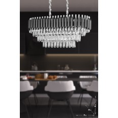 Avizemoda Palmira 75x35 Cm'lik 3 Katlı Prizma Kesim Kristal Taşlı Lüks Avize 6'lı - (siyah-krom)