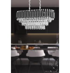 Avizemoda Palmira 75x35 Cm'lik 3 Katlı Prizma Kesim Kristal Taşlı Lüks Avize 6'lı - (siyah-krom)