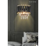 Avizemoda Palmira Prizma Kesim Kristal Taşlı Lüks Aplik - (SİYAH-GOLD)