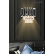 Avizemoda Palmira Prizma Kesim Kristal Taşlı Lüks Aplik - ( Siyah - Krom )