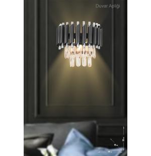 Avizemoda Palmira Prizma Kesim Kristal Taşlı Lüks Aplik - ( Siyah - Krom )
