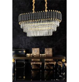 Avizemoda Palmira 75x35 Cm Kristal Taşlı 3 Katlı Lüks Yemek Masası Üstü Avize 6'lı - (siyah-gold)