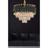 Avizemoda Palmira 45'lik Prizma Kesim Kristal Taşlı Lüks Avize - (siyah-gold)