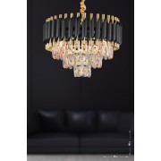 Avizemoda Palmira 45'lik Prizma Kesim Kristal Taşlı Lüks Avize - (siyah-gold)