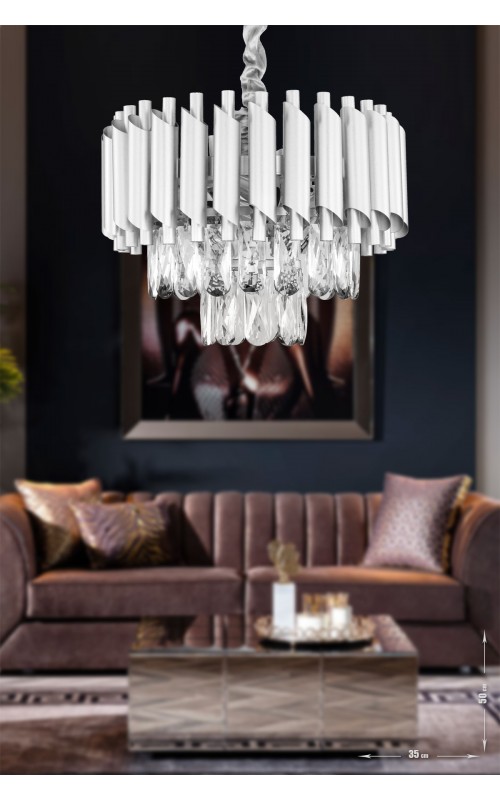 Avizemoda Palmira 35'lik Prizma Kesim Kristal Taşlı Lüks Avize - (GÜMÜŞ-YALDIZ)