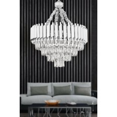 Avizemoda Palmira 55'lik Prizma Kesim Kristal Taşlı Lüks Avize - (gümüş-yaldız)