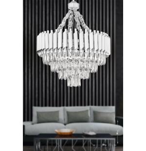 Avizemoda Palmira 55'lik Prizma Kesim Kristal Taşlı Lüks Avize - (gümüş-yaldız)