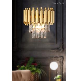 Avizemoda Palmira Prizma Kesim Kristal Taşlı Lüks Aplik - (SARI-YALDIZ)