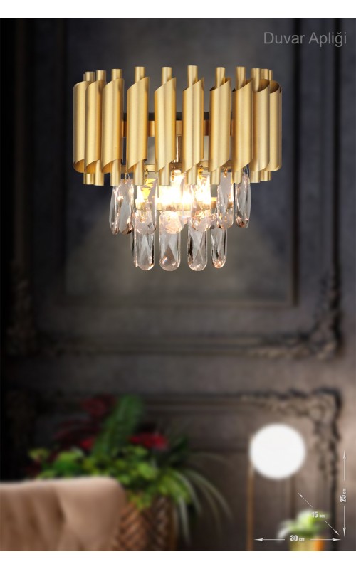 Avizemoda Palmira Prizma Kesim Kristal Taşlı Lüks Aplik - (SARI-YALDIZ)