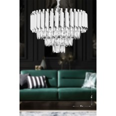 Avizemoda Palmira 45'lik Prizma Kesim Kristal Taşlı Lüks Avize - (gümüş-yaldız)