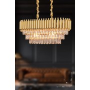 Avizemoda Palmira 75x35 Cm'lik 3 Katlı Prizma Kesim Kristal Taşlı Lüks Avize 6'lı - (sarı-yaldız)