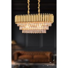 Avizemoda Palmira 75x35 Cm'lik 3 Katlı Prizma Kesim Kristal Taşlı Lüks Avize 6'lı - (sarı-yaldız)