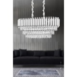 Avizemoda Palmira 75x35 Cm'lik 3 Katlı Prizma Kesim Kristal Taşlı Lüks Avize 6'lı - (gümüş-yaldız)