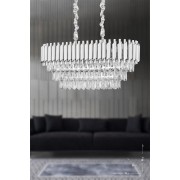 Avizemoda Palmira 75x35 Cm'lik 3 Katlı Prizma Kesim Kristal Taşlı Lüks Avize 6'lı - (gümüş-yaldız)