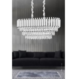 Avizemoda Palmira 75x35 Cm'lik 3 Katlı Prizma Kesim Kristal Taşlı Lüks Avize 6'lı - (gümüş-yaldız)
