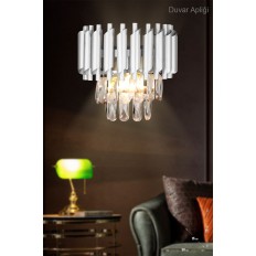 Avizemoda Palmira Prizma Kesim Kristal Taşlı Lüks Aplik - (gümüş-yaldız)