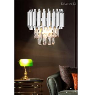 Avizemoda Palmira Prizma Kesim Kristal Taşlı Lüks Aplik - (gümüş-yaldız)