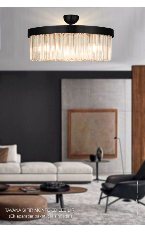 Avizemoda Desina 50'lik Kristal Taşlı Lüks Avize - (siyah)