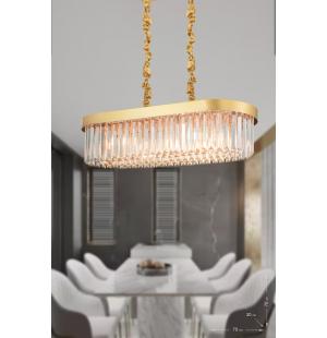 Avizemoda Desina 70x30'luk Kristal Taşlı Lüks Yemek Masası Üstü Avize - (sarı-yaldız)