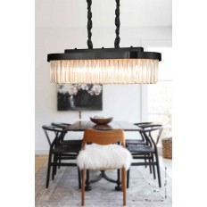 Avizemoda Desina 70x30'luk Kristal Taşlı Lüks Yemek Masası Üstü Avize - (siyah)